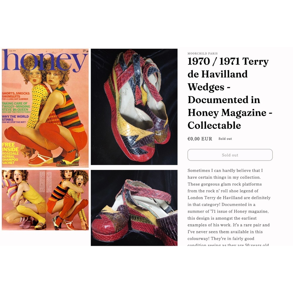 Terry de Havilland Platform Wedge Slingback Patchwork Sandals 70s Sz US 8 Honey - Picture 7 of 16